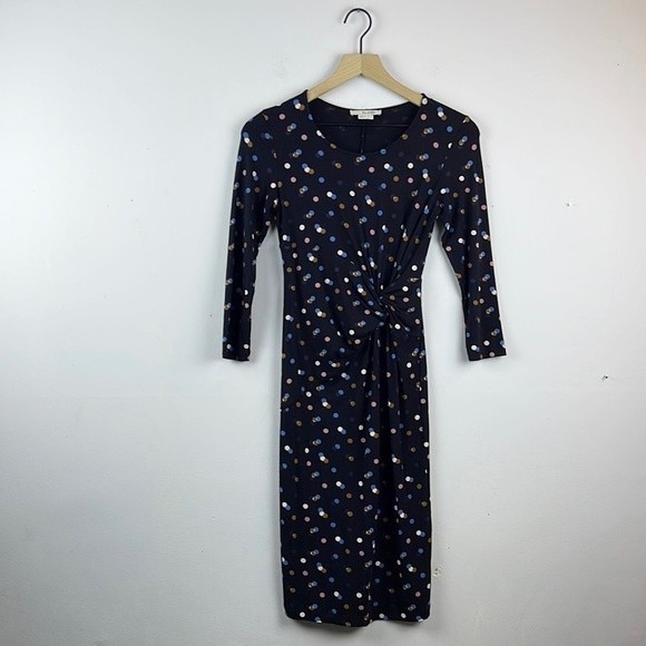 Boden Rosalie Polka Dot Jersey Knit Twist Front Dress Navy Blue Size 2 - Picture 2 of 8